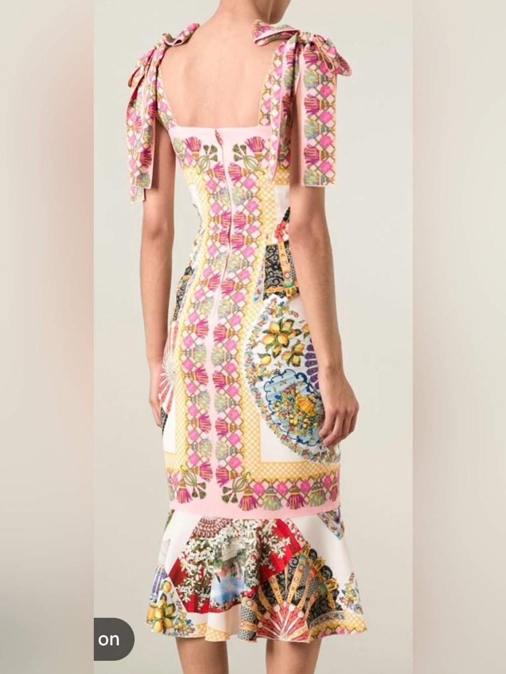 NWOT Silk-blend dress features a vibrant fan and Sicilian folklore print size M - Picture 11 of 12